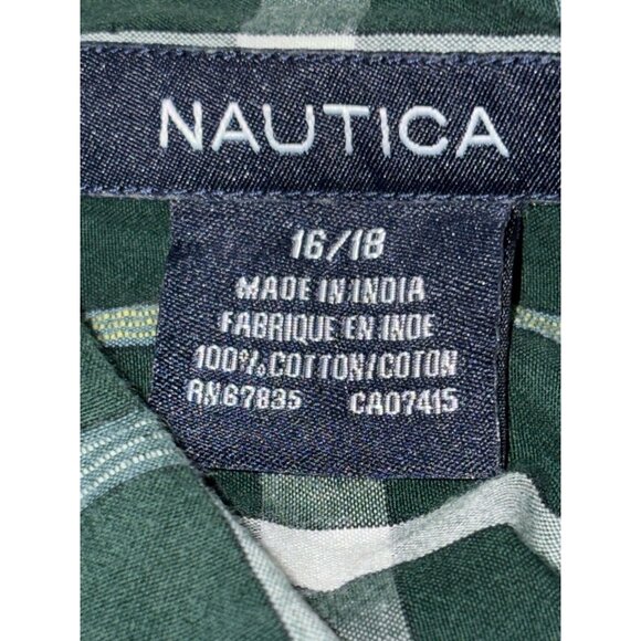 Nautica Long Sleeve Button Up Shirt Men 16/18 Large 100 % Cotton Green Plaid - Picture 6 of 6